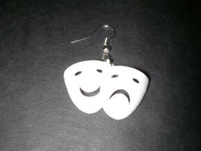 Comedy Tragedy Mask Earrings (pair) in White Natural Versatile Plastic