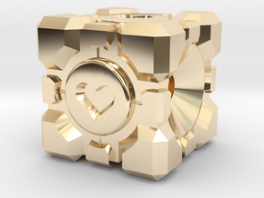 Portal Companion Cube Bead (for thread or wire) in 14k Gold Plated Brass