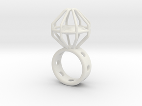 Caged Heart Ring in White Natural Versatile Plastic