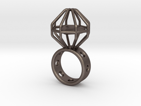 Caged Heart Ring in Polished Bronzed Silver Steel