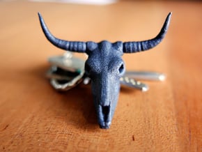 Bull Skull Head Keychain in Polished and Bronzed Black Steel