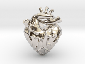 Anatomical Love Heart Cufflink SINGLE in Rhodium Plated Brass