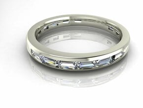 Baguette channel wedding band in Fine Detail Polished Silver