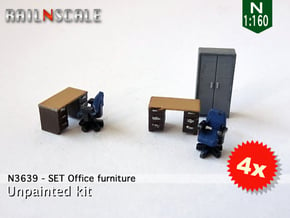 SET Office furniture (N 1:160) in Gray Fine Detail Plastic