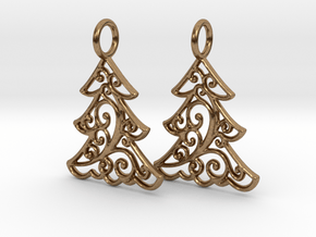 Christmas Tree Earrings (thin) in Natural Brass