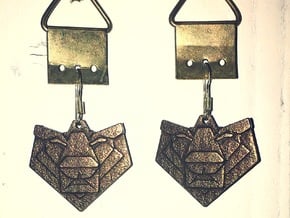 Lion Origami Earring in Polished Bronze Steel