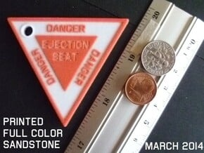 2.5 inch KeyChain DANGER EJECTION SEAT Red on Whit in Full Color Sandstone