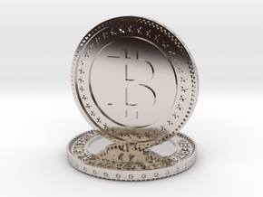 Sculpture bitcoin in Rhodium Plated Brass