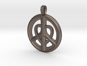 04-PEACE/HEART cross section in Polished Bronzed Silver Steel: Small