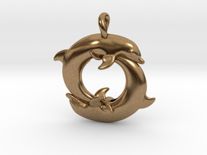 Piscean / Yin Yang Dolphin Totem Pendant 4.5cm in Natural Brass