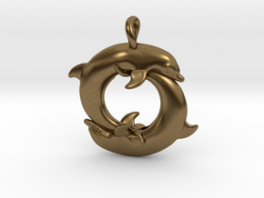 Piscean / Yin Yang Dolphin Totem Pendant 4.5cm in Natural Bronze
