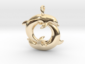 Piscean / Yin Yang Dolphin Totem Pendant 4.5cm in 14K Yellow Gold