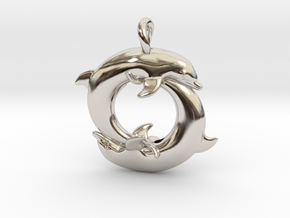 Piscean / Yin Yang Dolphin Totem Pendant 4.5cm in Platinum