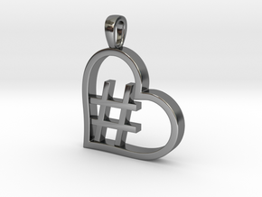 Alpha Heart 'Hashtag' in Fine Detail Polished Silver