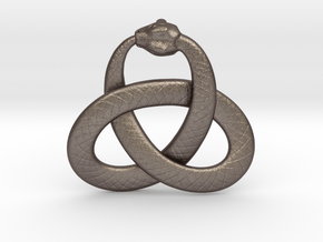 Ouroboros Triquetra Pendant 5.5cm in Polished Bronzed Silver Steel