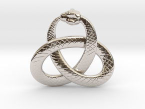 Ouroboros Triquetra Pendant 5.5cm in Rhodium Plated Brass