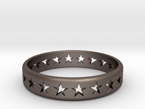 Stars Around (5 points, cut through, thick) - Ring in Polished Bronzed Silver Steel: 7 / 54
