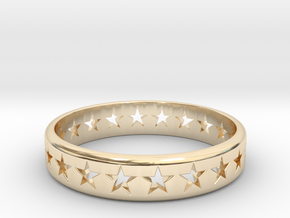 Stars Around (5 points, cut through, thick) - Ring in 14k Gold Plated Brass: 7 / 54