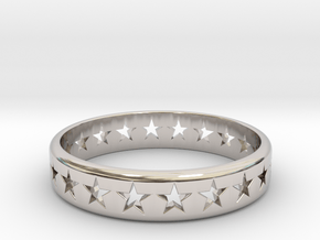 Stars Around (5 points, cut through, thick) - Ring in Rhodium Plated Brass: 7 / 54