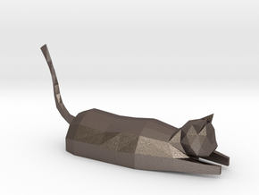 Decorative low-poly cat in Polished Bronzed Silver Steel