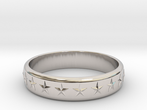 Stars Around (5 points, embossed, thick) - Ring in Rhodium Plated Brass: 6 / 51.5
