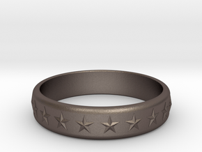 Stars Around (5 points, embossed, thick) - Ring in Polished Bronzed Silver Steel: 6 / 51.5