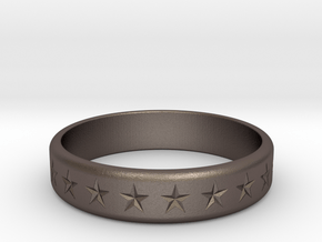 Stars Around (5 points, engraved, thick) - Ring in Polished Bronzed Silver Steel: 6 / 51.5