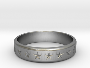 Stars Around (5 points, engraved, thick) - Ring in Natural Silver: 6 / 51.5
