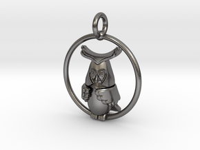 Owl pendant  in Polished Nickel Steel