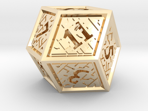 Hedron D12 (Hollow), balanced gaming die in 14k Gold Plated Brass