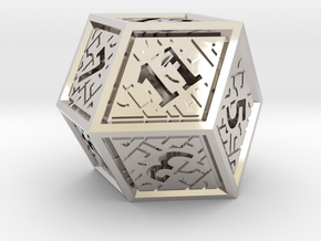 Hedron D12 (Hollow), balanced gaming die in Rhodium Plated Brass