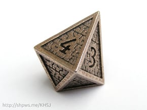Hedron D4 (Hollow), balanced gaming die in Polished Bronzed Silver Steel