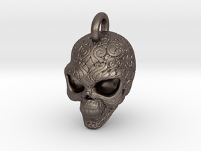 Day of the Dead/ Halloween Skull Pendant 2.6cm in Polished Bronzed Silver Steel
