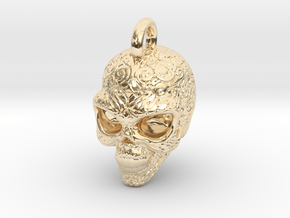Day of the Dead/ Halloween Skull Pendant 2.6cm in 14K Yellow Gold