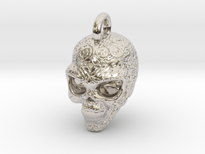 Day of the Dead/ Halloween Skull Pendant 2.6cm in Rhodium Plated Brass