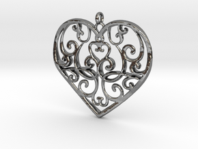 Filigree Antique Heart pendant in Fine Detail Polished Silver