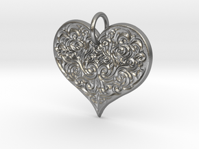 Filigree Engraved Heart pendant in Natural Silver
