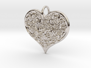 Filigree Engraved Heart pendant in Rhodium Plated Brass
