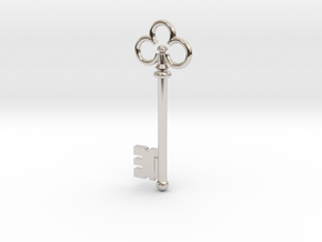 Skeleton Key Pendant #1 in Rhodium Plated Brass: Small