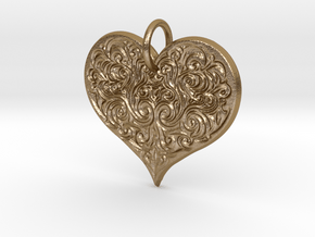 Filigree Engraved Heart pendant in Polished Gold Steel