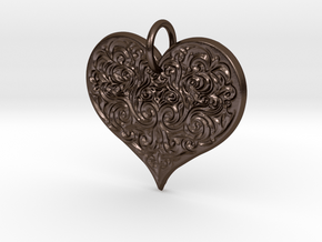 Filigree Engraved Heart pendant in Polished Bronze Steel