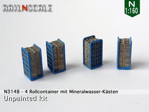 4 Rollcontainer mit Mineralwasser-Kästen (N 1:160) in Tan Fine Detail Plastic