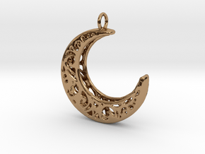 Filigree Crescent Moon in Polished Brass: Medium