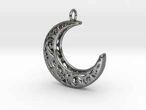 Filigree Crescent Moon in Polished Silver: Medium