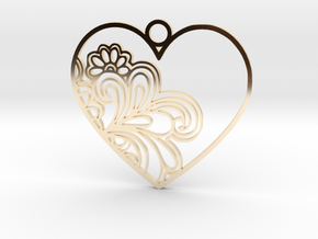 Heart Flower Pendant in 14k Gold Plated Brass