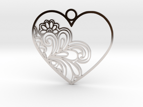 Heart Flower Pendant in Rhodium Plated Brass