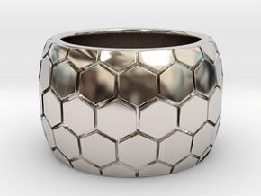 Hexagon patterned ring  in Rhodium Plated Brass