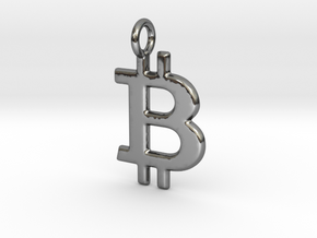 Bitcoin Pendant in Fine Detail Polished Silver