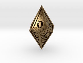 Hedron D10: Closed (Hollow), balanced gaming die in Polished Bronze