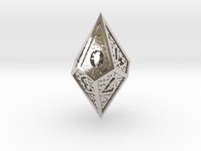 Hedron D10: Closed (Hollow), balanced gaming die in Rhodium Plated Brass
